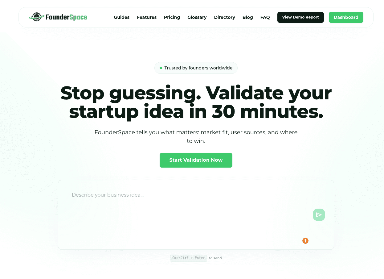 Interfața FounderSpace pentru research și validare de idei de business